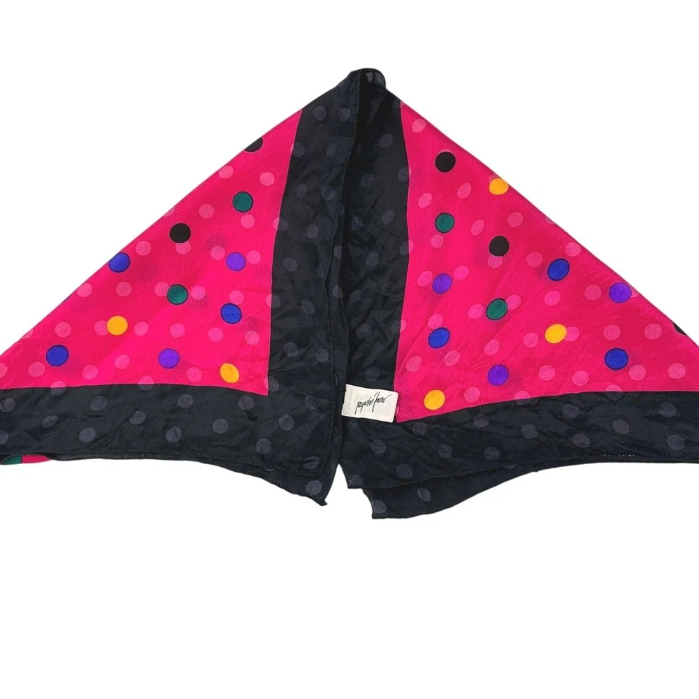 Jacqueline Ferrar Vtg 100%‎ Silk Scarf Pink Black Polka Dot Square 28x28 Japan